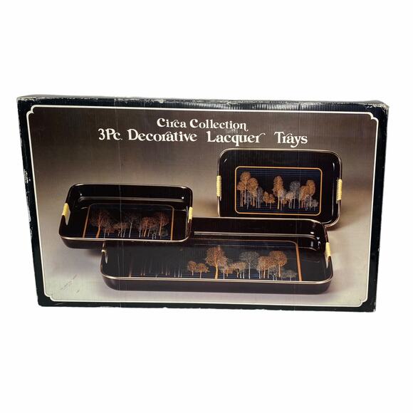 Vintage Circa Collection 3 Piece Decorative Lacquer Tray Set MCM Gift Decor - Picture 1 of 4